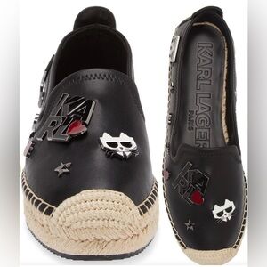 NEW w/TAGS Karl Lagerfeld Malvie Black Embellished Espadrille Shoes Size 8